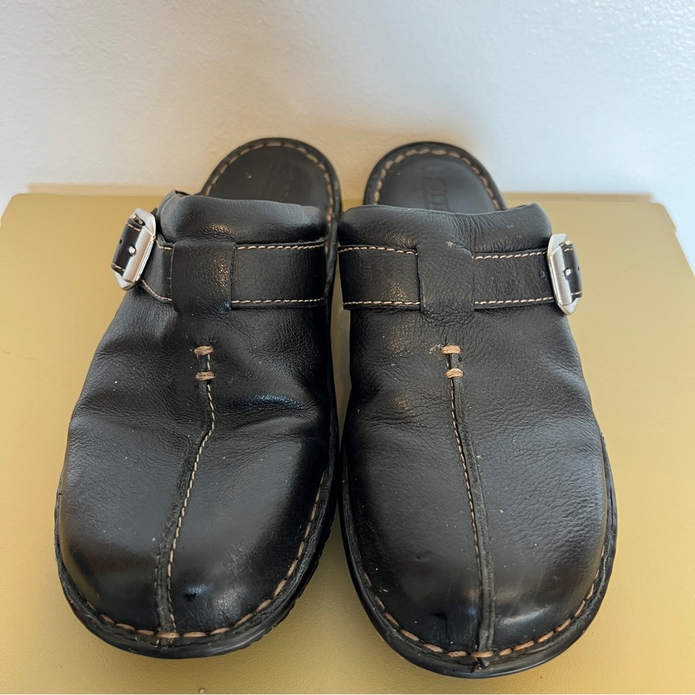 Born Black Leather Flat Clogs